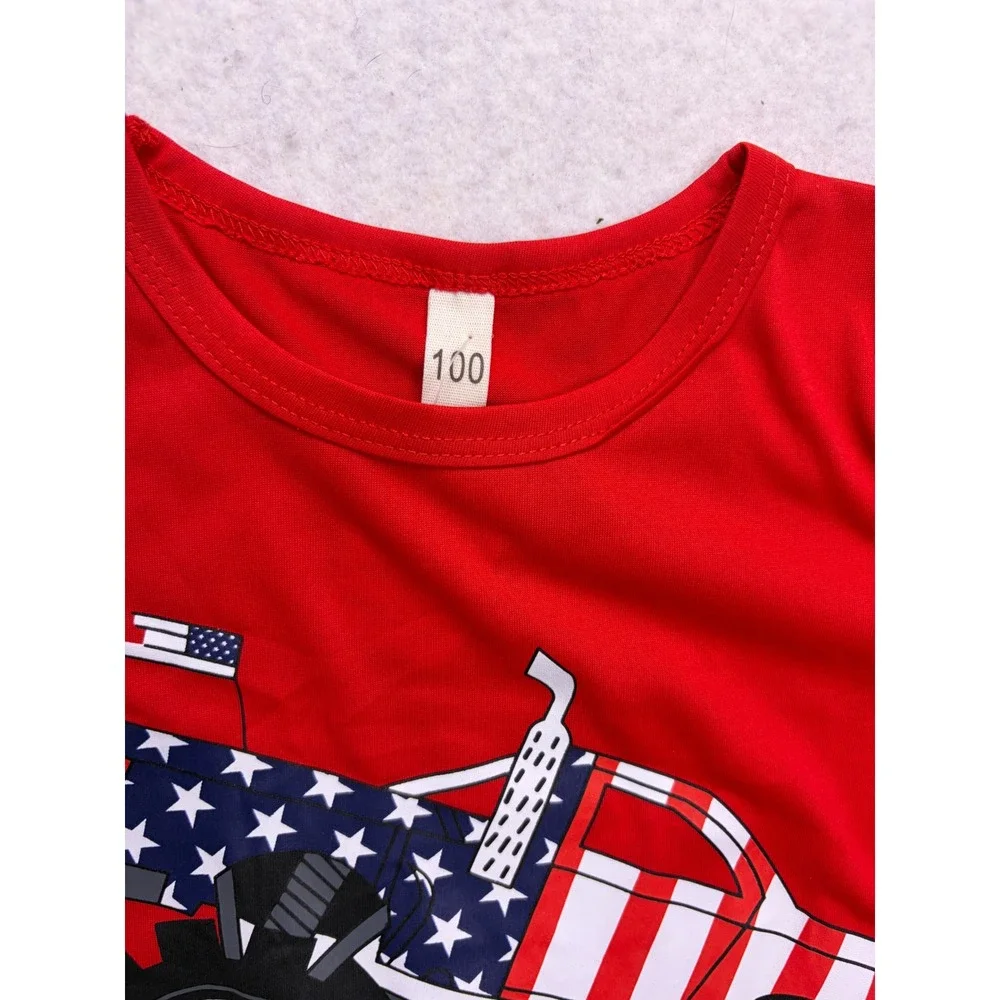 Boutique Monster Truck Shorts Set Kids 3T Red Stars Stripes Patriotic Outfit